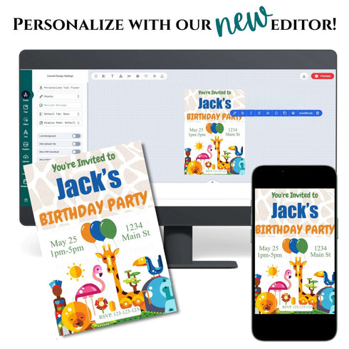 Zoo Animals Blue Personalized Invitation